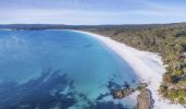 Scenic coastal views showing the white sand of Hyams Beach in Jervis Bay, South Coast